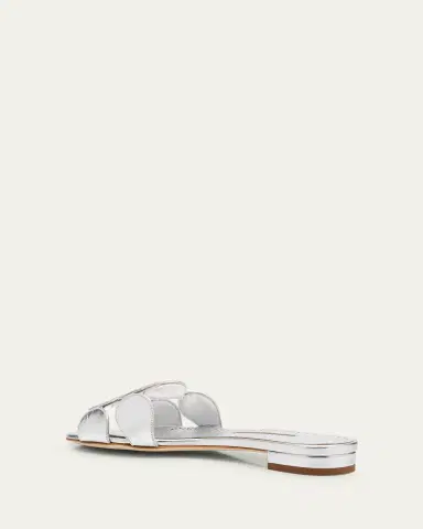 Manolo Blahnik Circle-Cut Metallic Flat Slide Sandals | Thumbnail 4