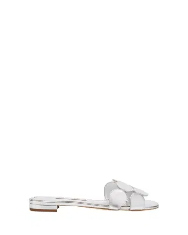 Manolo Blahnik Circle-Cut Metallic Flat Slide Sandals | Thumbnail 1