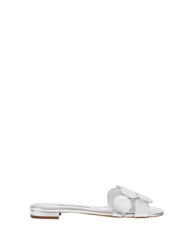Manolo Blahnik Circle-Cut Metallic Flat Slide Sandals