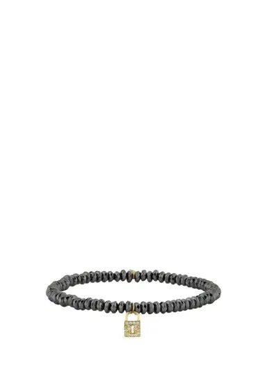 Sydney Evan Hematite and 14K Gold Medium Keyhole Lock Diamond Charm Bracelet | Thumbnail 1