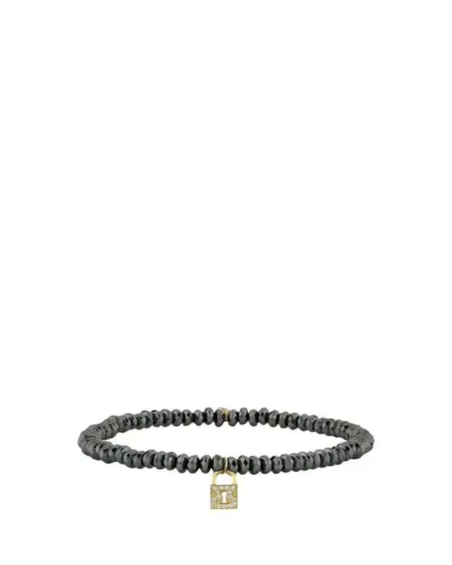Sydney Evan Hematite and 14K Gold Medium Keyhole Lock Diamond Charm Bracelet