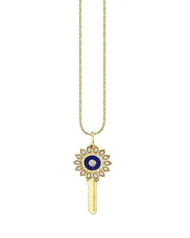 Sydney Evan 14K Yellow Gold Lapis Stone Inlay Key Charm with Diamonds | Thumbnail 1 Sydney Evan 14K Yellow Gold Lapis Stone Inlay Key Charm with Diamonds | Thumbnail 1