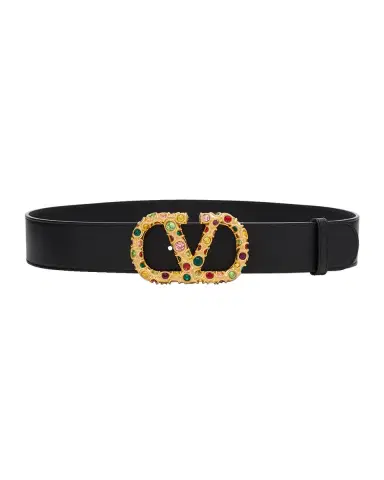 Valentino Garavani VLogo Signature Embellished Leather Belt, 40mm | Thumbnail 2