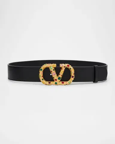 Valentino Garavani VLogo Signature Embellished Leather Belt, 40mm | Thumbnail 3