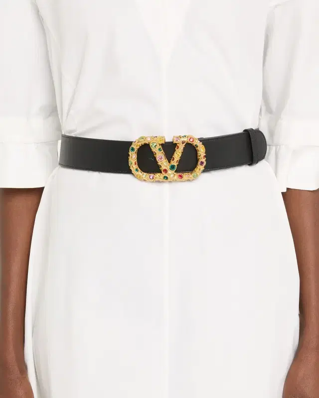 VLogo Signature Embellished Leather Belt, 40mm