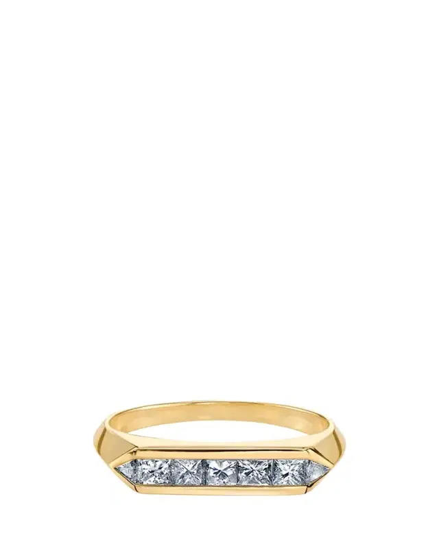Lizzie Mandler Fine Jewelry 18K Yellow Gold Trillion Princess Diamond Chevron Band Ring