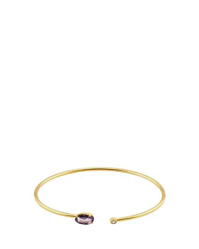 14K Yellow Gold Diamond and Purple Sapphire Bendable Cuff Bracelet