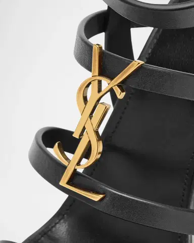 Saint Laurent Cassandra Leather YSL Wedge Sandals | Thumbnail 2