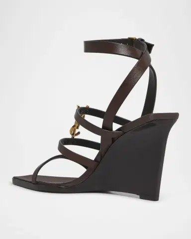 Saint Laurent Cassandra Leather YSL Wedge Sandals | Thumbnail 11