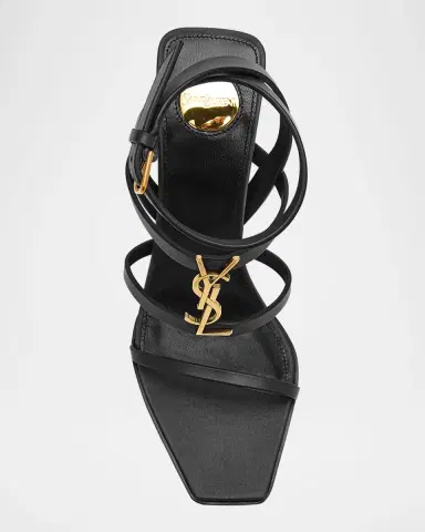 Saint Laurent Cassandra Leather YSL Wedge Sandals | Thumbnail 3