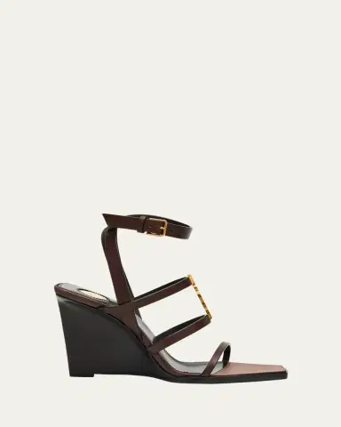 Saint Laurent Cassandra Leather YSL Wedge Sandals | Thumbnail 4