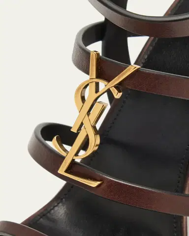 Saint Laurent Cassandra Leather YSL Wedge Sandals | Thumbnail 6