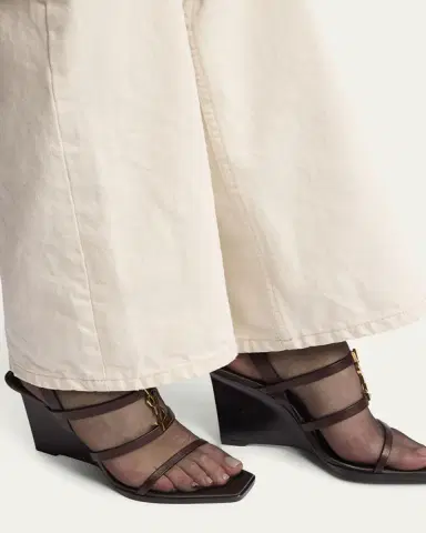 Saint Laurent Cassandra Leather YSL Wedge Sandals | Thumbnail 7