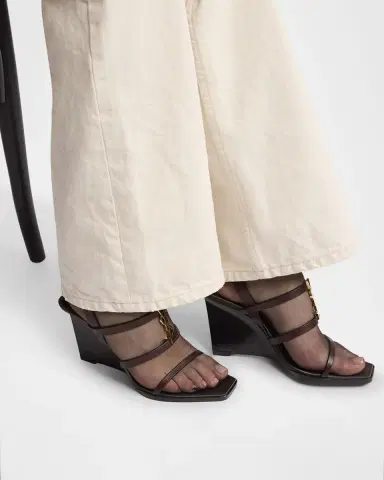Saint Laurent Cassandra Leather YSL Wedge Sandals | Thumbnail 10
