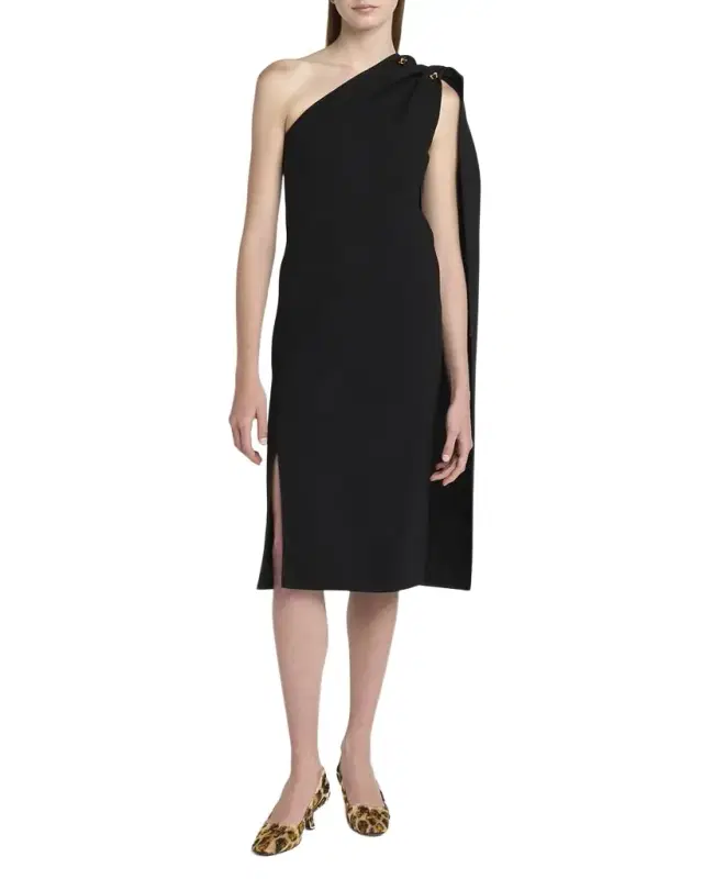 One-Shoulder Drape Slit Dress