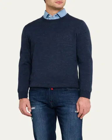 Kiton Men's Cashmere and Linen Crewneck Sweater | Thumbnail 4 Kiton Men's Cashmere and Linen Crewneck Sweater | Thumbnail 4