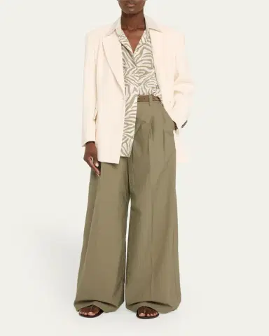 Brunello Cucinelli Techno Cotton Poplin Pleated Wide-Leg Sartorial Pants | Thumbnail 2