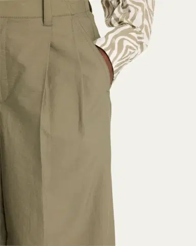 Brunello Cucinelli Techno Cotton Poplin Pleated Wide-Leg Sartorial Pants | Thumbnail 5