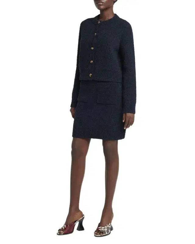 Knot-Button Boucle Knit Cardigan