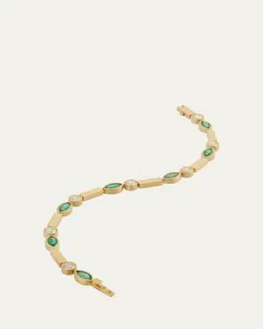 Ileana Makri Emerald Navette Stream Bracelet with Diamonds in 18K Yellow | Thumbnail 2