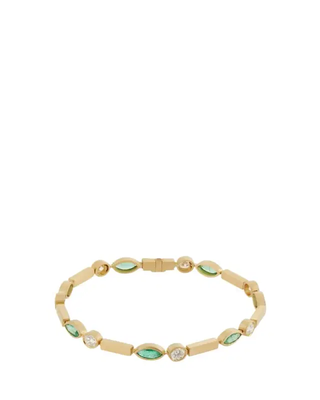 ILEANA MAKRI Emerald Navette Stream Bracelet with Diamonds in 18K Yellow Gold