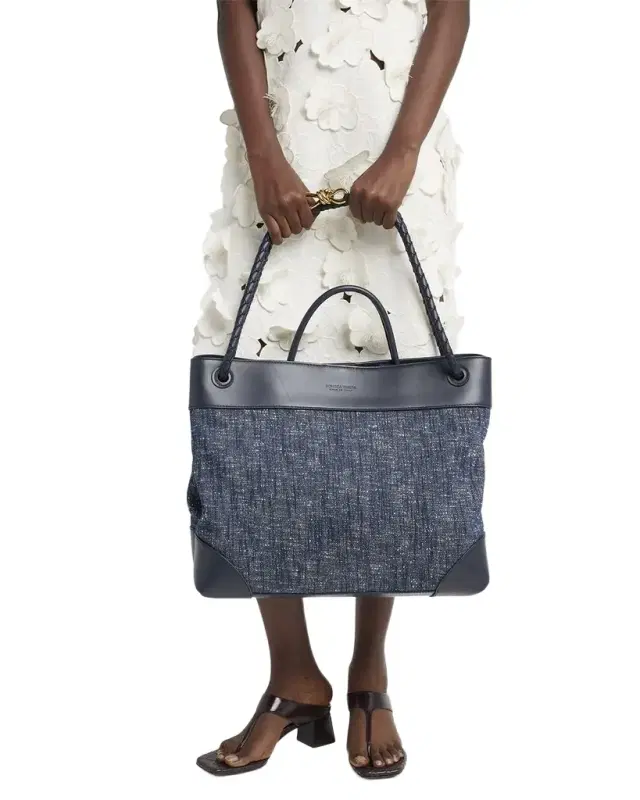 Bottega Veneta Large Andiamo Denim Boucle Crossbody Bag