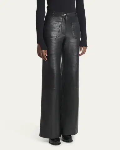 Victoria Beckham Alina Flared Leather Trousers | Thumbnail 4 Victoria Beckham Alina Flared Leather Trousers | Thumbnail 4