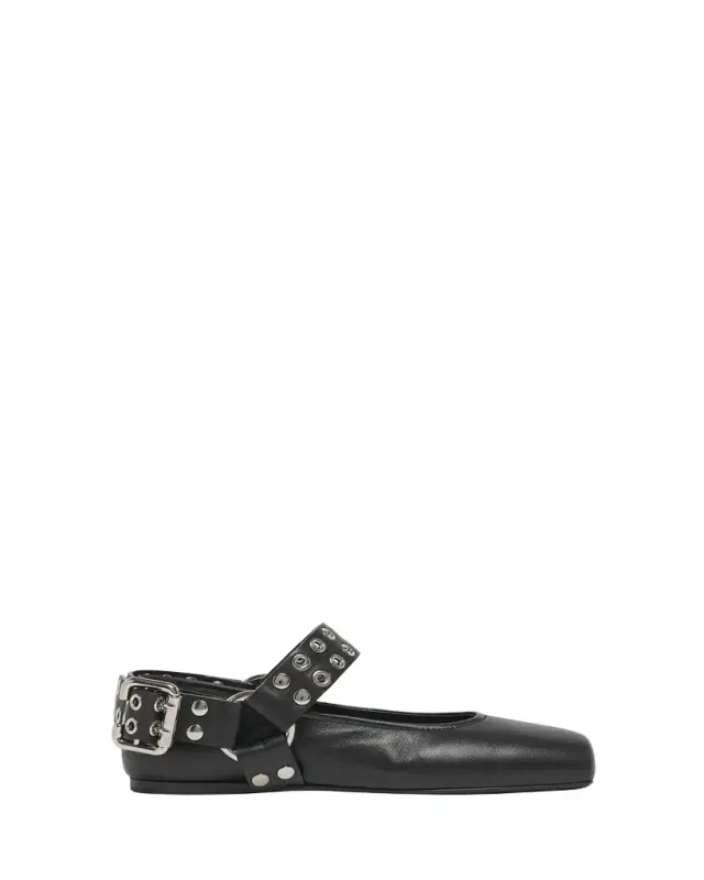 ALAÏA Leather Grommet Harness Ballerina Flats