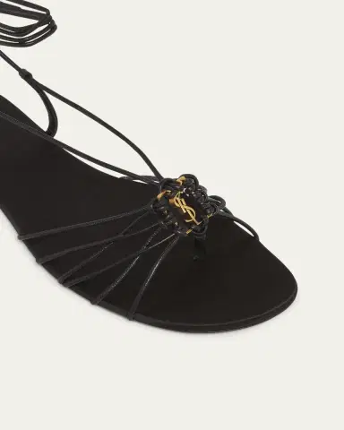Saint Laurent Babylone Strappy YSL Ankle-Tie Sandals | Thumbnail 9 Saint Laurent Babylone Strappy YSL Ankle-Tie Sandals | Thumbnail 9
