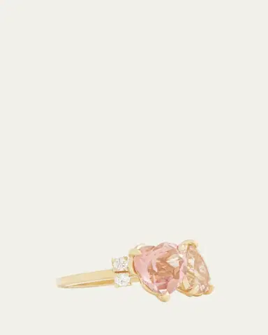 Jamie Wolf 18K Yellow Gold Pink Tourmaline Heart and Morganite Pear Ring with Diamonds | Thumbnail 3