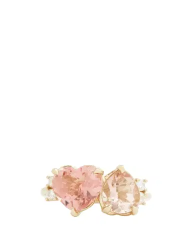 Jamie Wolf 18K Yellow Gold Pink Tourmaline Heart and Morganite Pear Ring with Diamonds | Thumbnail 1