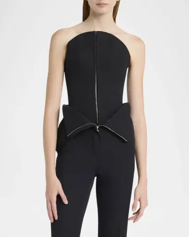 McQueen Curved Strapless Zip-Front Bustier Top | Thumbnail 3