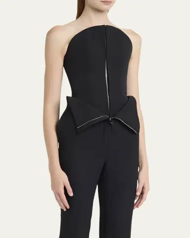 McQueen Curved Strapless Zip-Front Bustier Top | Thumbnail 8