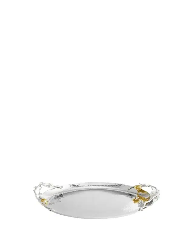 Michael Aram Pomegranate Silver & Gold Oval Tray with 24K Goldplate