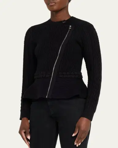 Simkhai Andi Mixed-Knit Cotton Peplum Jacket | Thumbnail 4