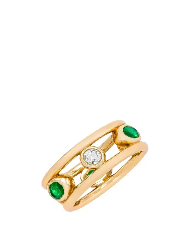 14K Yellow Gold Crown Ring with Diamonds and Emeralds