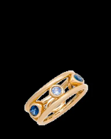 Audrey C. Jewels 14K Yellow Gold Crown Ring with Ombre Blue Sapphires | Thumbnail 2