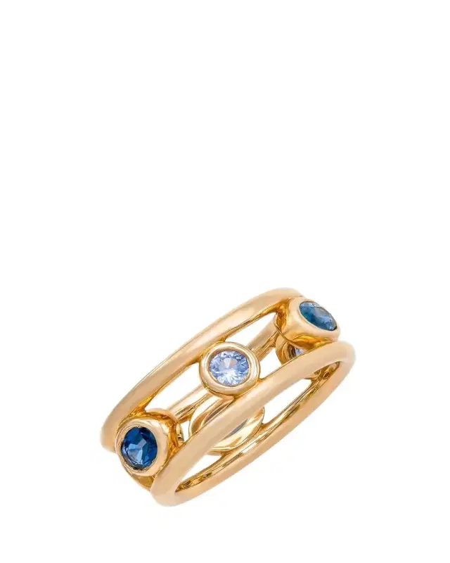 Audrey C. Jewels 14K Yellow Gold Crown Ring with Ombre Blue Sapphires