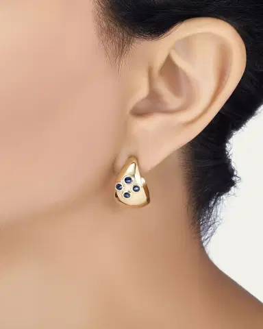 L. Klein 18K Yellow Gold Dome Hoop Earrings with Blue Sapphires | Thumbnail 2