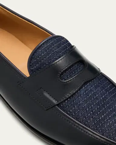 John Lobb Men's Lopez Denim and Leather Penny Loafers | Thumbnail 3 John Lobb Men's Lopez Denim and Leather Penny Loafers | Thumbnail 3