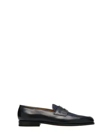 John Lobb Men's Lopez Denim and Leather Penny Loafers | Thumbnail 1 John Lobb Men's Lopez Denim and Leather Penny Loafers | Thumbnail 1
