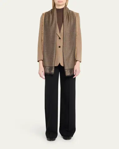 Max Mara Logo Houndstooth Fringe Wool Scarf | Thumbnail 2 Max Mara Logo Houndstooth Fringe Wool Scarf | Thumbnail 2