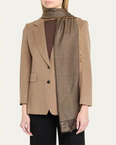 Max Mara Logo Houndstooth Fringe Wool Scarf | Thumbnail 3 Max Mara Logo Houndstooth Fringe Wool Scarf | Thumbnail 3