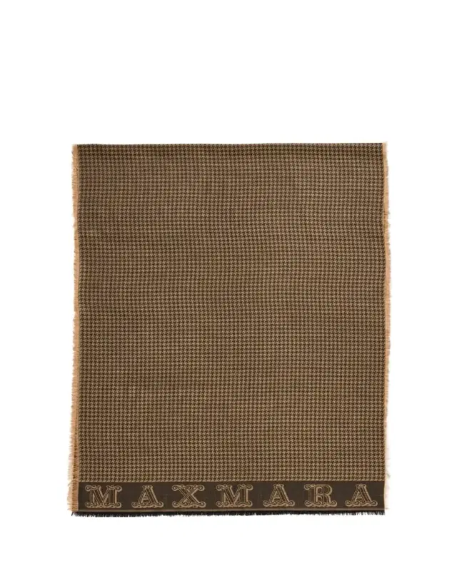 Max Mara Logo Houndstooth Fringe Wool Scarf