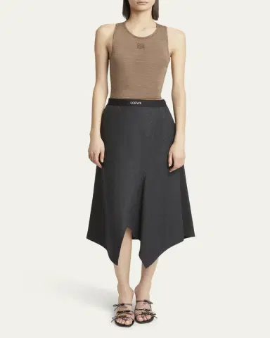 Loewe Logo Band Asymmetric Wool Cashmere Midi Skirt | Thumbnail 2