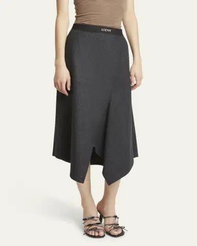 Loewe Logo Band Asymmetric Wool Cashmere Midi Skirt | Thumbnail 4
