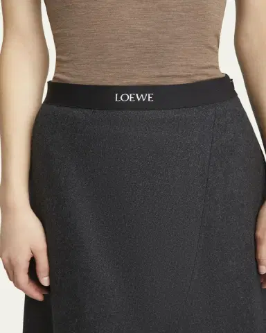 Loewe Logo Band Asymmetric Wool Cashmere Midi Skirt | Thumbnail 5