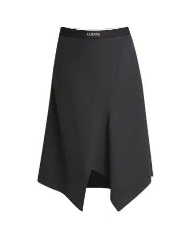 Loewe Logo Band Asymmetric Wool Cashmere Midi Skirt | Thumbnail 1