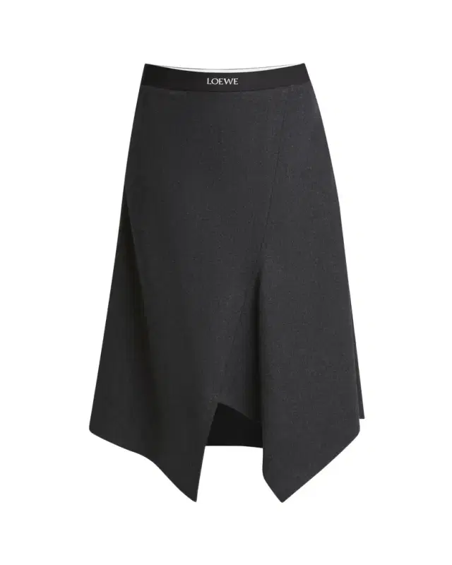 Logo Band Asymmetric Wool Cashmere Midi Skirt