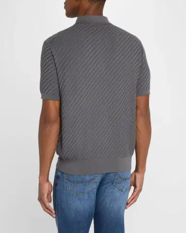 Brioni Men's Basketweave Stitch Polo Sweater | Thumbnail 2 Brioni Men's Basketweave Stitch Polo Sweater | Thumbnail 2